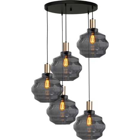 Suspension loft 5 lumières - dorée - Porto avec verres à fumée Ball - Ø 30cm - 2712-05-02-50-5-4 (1/3)
