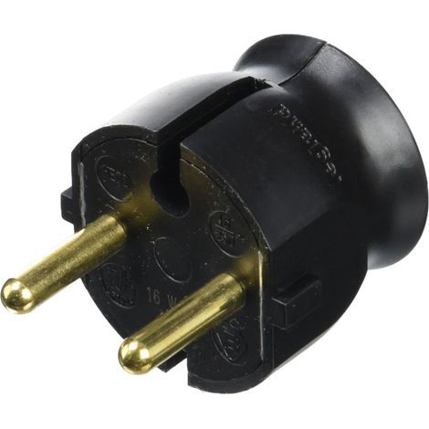 Extra-Flat Male Plug Without Earth, Side Exit, Black, For Class II Appliances (1/5)