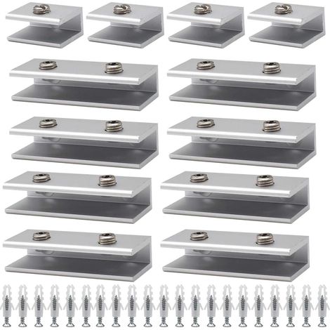 Pince à Verre 12 Pièces Support Étagère en Alliage de Aluminium Pince à Verre Ajustable 8 à 10mm, Fit Fenêtre Balustrade Réglable Escalier Salle Bains (4Unique+8Double Trou) (1/5)