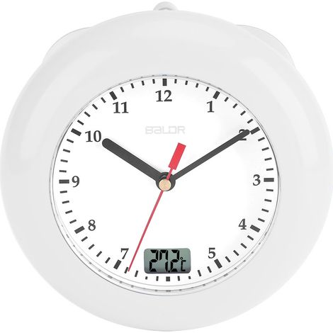Horloge Murale Salle De Bain - Affichage Température Intérieure - Étanche IPX4 - Fixation Ventouse Ou Trou De Suspension - Blanc (1/4)