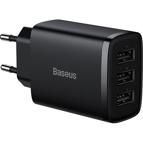 Caricabatterie da muro compatto 3x USB 17W nero (1/5)
