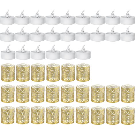 Lot de 24 bougies électroniques sans flamme, blanc chaud clignotant, avec papier ajouré, pour demande en mariage, anniversaire ou décoration intérieure. (1/5)