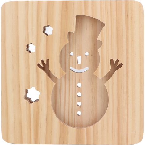 Lampe LED 3D Bonhomme de neige en bois sculpté, veilleuse décorative pour salon chambre bureau, design ajouré élégant, éclairage d'ambiance (1/5)