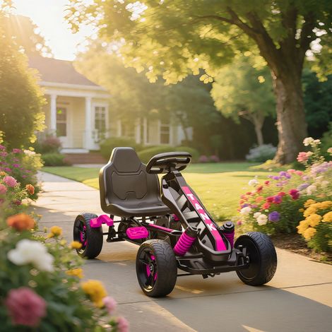 Kinder-Tret-Gokart, für Kinder von 3 bis 6 Jahren, mit Freilauf, Bremse und rutschfesten EVA-Rädern, rosa