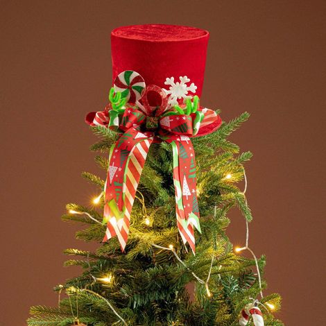 Bow - Christmas Tree Topper - Red Velvet Tree Hat - For Holiday Tree Decoration - 30 x 19 cm - 1 Piece (1/5)