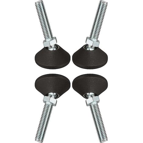 Cyclingcolors – Lot de 4 vérins réglables en acier galvanisé zingué – Capacité 500 kg – Longueur 33 mm – Plateau en plastique noir pour meubles (1/2)