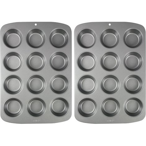 Lot de 2 Moule à muffins, Acier au carbone, Revêtement anti-adhérent, 12 cavités, Pour pâtisserie (1/5)