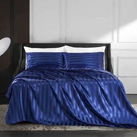 Premium 4-teiliges Bettwäsche-Set – Spannbettlaken (153 x 203 cm) + Bettlaken + 2 Kissenbezüge – Streifendruck im Scandi-Stil – Extra weich – Für Haupt- & Gästezimmer (1/5)