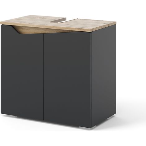 Meuble sous lavabo Marelle, Anthracite, 60 x 57.5 cm avec 2 portes, Vicco