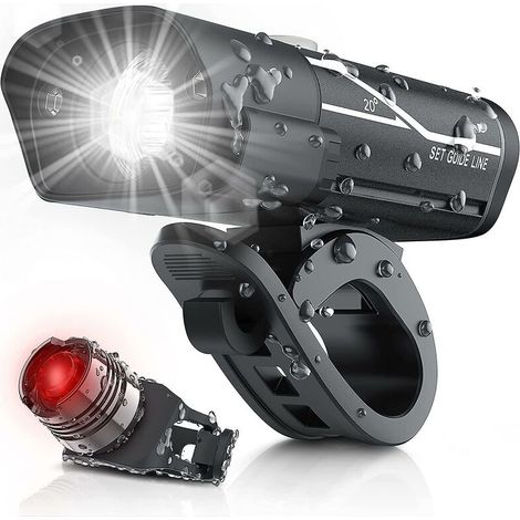 [JAMAIS UTILISÉ]Ensemble d'éclairage pour vélo rechargeable USB de 1000 lumens, avec 3 LED. Phare de vélo super lumineux, étanche IPX5, lampe de poche de sécurité pour vélo. Rotation à 360 degrés avec (1/4)
