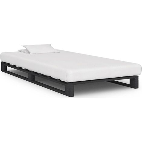 Cadre de lit palette gris en bois massif 100 x 200 cm avec sommier à lattes, sans matelas - PANGIVO (1/5)