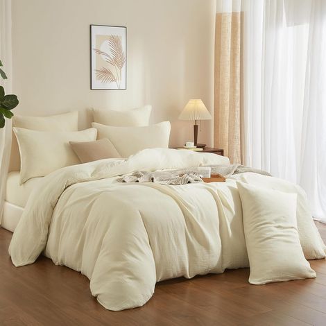 1 Parure de lit, Housse de couette 220x240 cm, Coton gazeux, Taies d'oreiller 65x65 cm, Fermeture éclair, Chambre double
