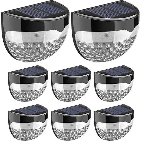 Lot de 8 lampes solaires LED sans fil pour clôtures et jardins - Idéales pour les balustrades et les garde-corps (1/5)