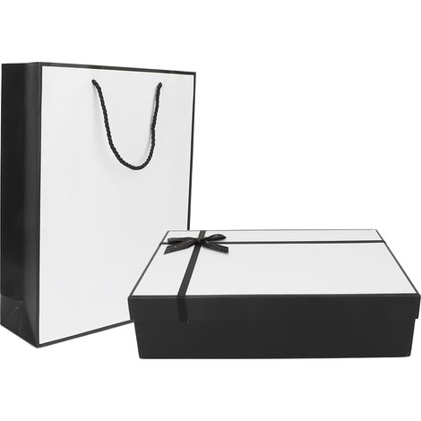 Coffret Cadeau avec Ruban Nœud Noir Blanc, Boîte de Mariage Halloween Anniversaire avec Sac, Lot pour Fête (1/5)
