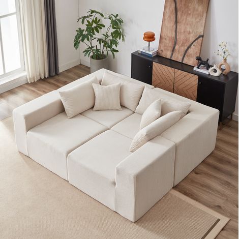 Modulares Ecksofa 264x167x71 cm aus beigem Cord, 4 Module für Wohnzimmer – MEUBLIV (1/5)