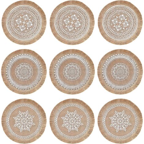Set mit 9 runden, gewebten Platzsets Ø38 cm, waschbar und hitzebeständig, für Küche, Esszimmer, Partys und Hochzeitsdekorationen