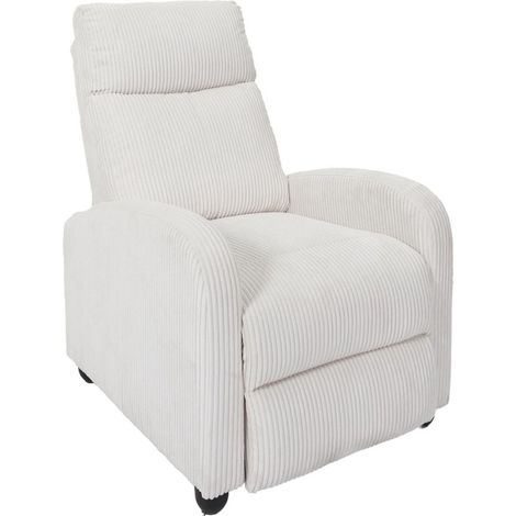 Fauteuil relax manuel en tissu côtelé écru - AMORY