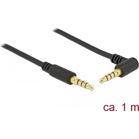 Delock Conector de Cable EstÃ©reo de 3,5 mm de 4 pines macho  macho en Ã¡ngulo 1 m negro