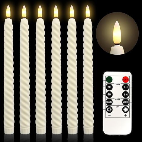 Lot de 6 (Beige) Bougies à LED, Bougie Chandelier LED Décorative, Sans Flamme, Télécommande avec Minuterie, Piles, pour Bougeoirs, Mariage, Halloween, Décoration de Noël (1/5)