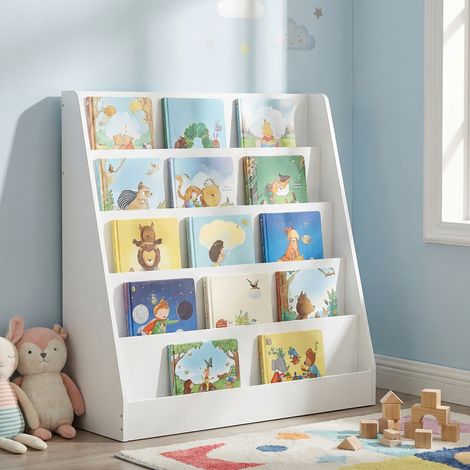 Bibliothèque pour Enfant à 5 Niveaux, Étagère à Livres Montessori, pour Chambre d’Enfant, 30 x 80 x 80 cm, Blanc