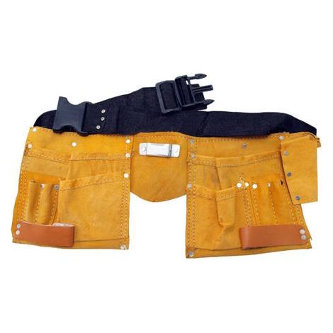 Ceinture porte outils en cuir souple – 11 poches rivetées – 2 anneaux porte-marteaux – Ceinture réglable jusqu'à 120 cm (1/5)