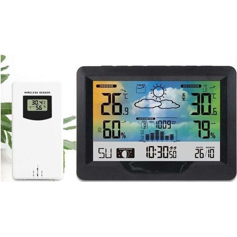 YMYNY Color Weather Station, Wireless Indoor and Outdoor Weather Station with Sensor, Thermometer, Hygrometer, Temperature and Humidity Monitor, Black (1/4)