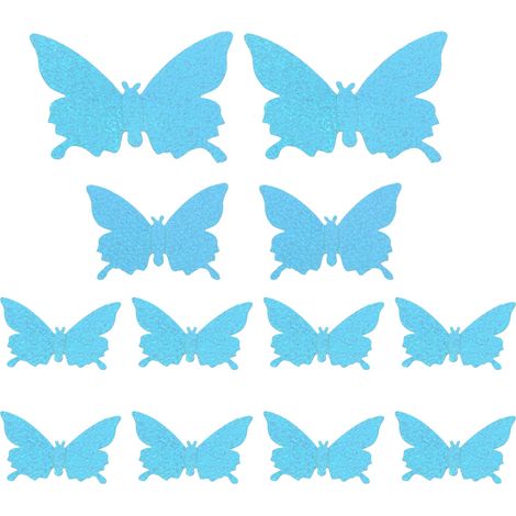 12 Pièces Autocollants 3D Brillants Bleus pour Mur - Décoration Salon, Mariage, Papier Peint Lumineux