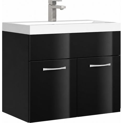 Badplaats Mobile Bagno Montreal 60 x 35 cm - Nero Lucido - Lavabo con Mobile Sottolavabo (1/5)