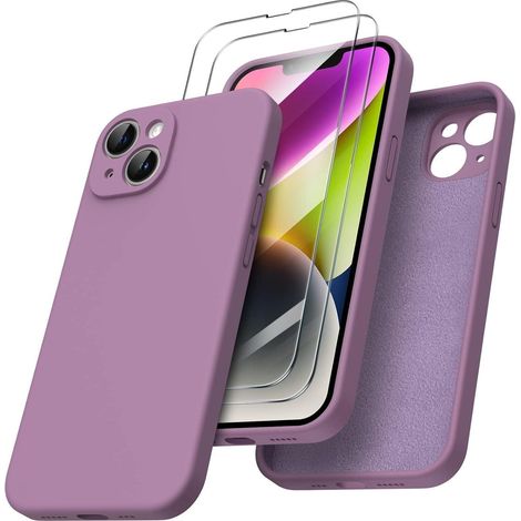 Coque en silicone liquide pour iPhone 14 6,1" avec 2 protections d'écran (1/5)
