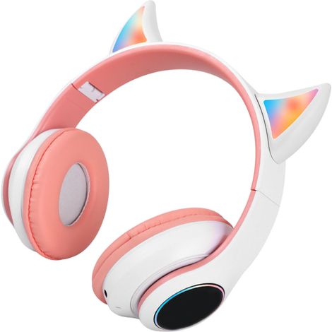 Écouteurs Bluetooth pliables HiFi avec effet lumineux, légers, confortables et mignons, sans fil, roses (1/5)