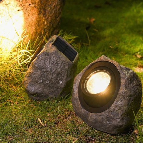 Lampe Solaire Jardin Pierre - 10 LED Étanche IP65 - 30 Lumen - Autonome 8 à 12 H Après 6 à 8 H Charge - Pour Allée Jardin Terrasse Patio - Lot de 1 (1/5)