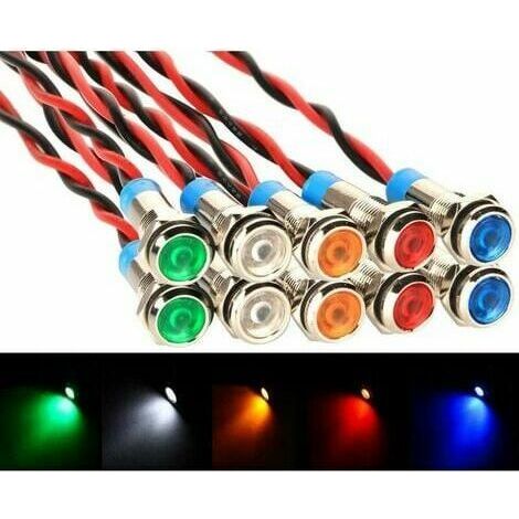 10pcs AC/DC 12-24V 6mm Voyant LED en Métal,LED Indicateur Panneau Pilote Témoin d'avertissement pour Van,Bateau et Autres Véhicules Universels (1/5)