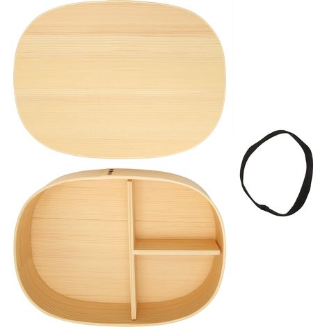 Boîte à lunch portable de style japonais en bois à une seule couche, contenant pour aliments, sushis, vaisselle (1/5)