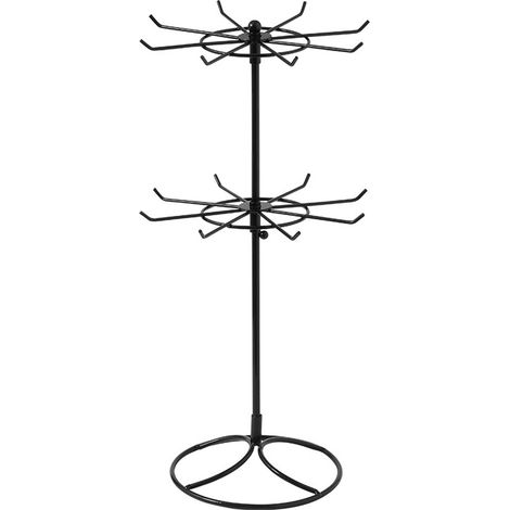 Support Affichage Bijoux - Arbre Tournant 2 Niveaux - En Métal Noir - Hauteur 42 cm - Diamètre 21 cm - Pour Colliers et Bracelets (1/5)