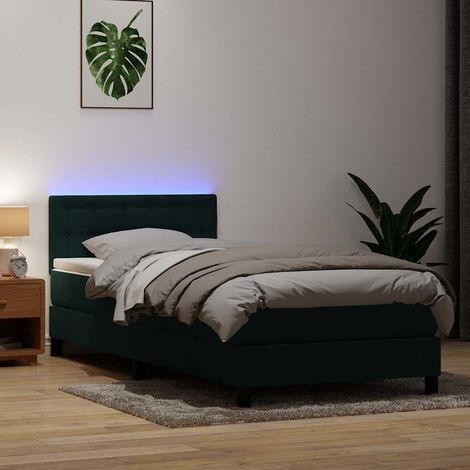 Boxspringbett mit Matratze & LED Dunkelgrün 80x220 cm Samt