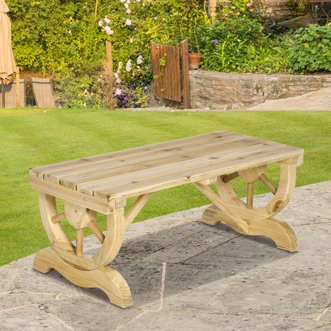 Banco de jardín 98x50x39.5 cm, diseño rústico, patas tipo rueda, madera, color madera natural (1/5)