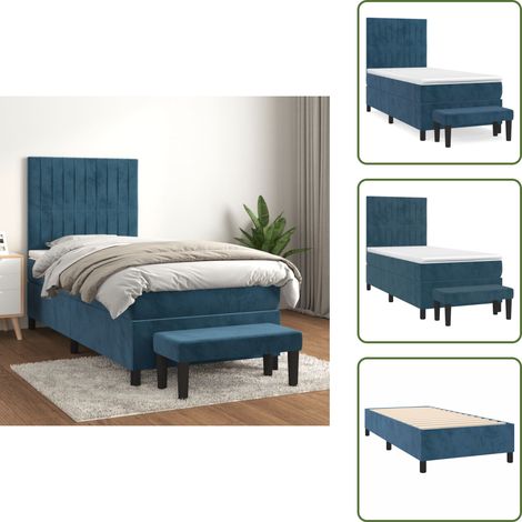 Boxspringbett mit Matratze Dunkelblau 90x190 cm Samt - Samtbett - Boxspringbett - Doppelbett - Bettauflage - Nachttischlampe (1/5)