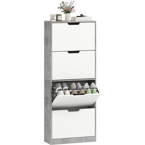 Scarpiera moderna salvaspazio con 4 ante per 16 paia di scarpe, 62,5 x 26 x 156 cm, grigio cemento. (1/5)