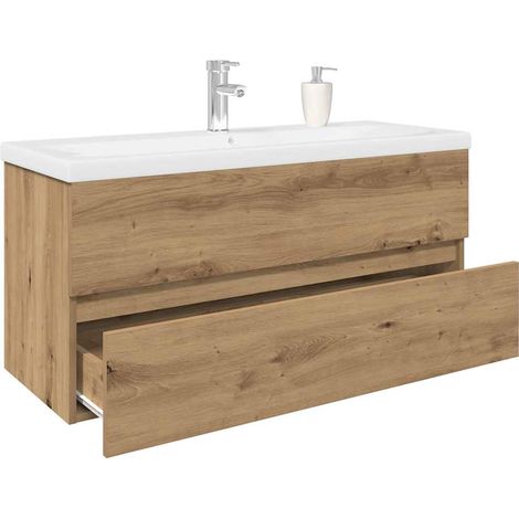 Waschbeckenunterschrank mit Einbaubecken und Wasserhahn
