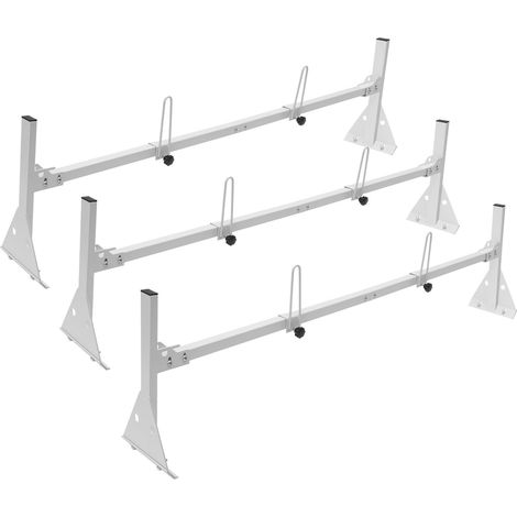 Support de toit pour échelle, 3 barres en acier allié, butoirs inclus, capacité 340 kg, compatible fourgons avec gouttières, ajustable, pour Chevrolet Express et similaires. (1/5)