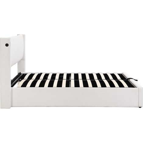 Polsterbett 140 x 190 cm mit Stauraum, LED, USB, verstellbarem Kopfteil, weiß, MODENUIT (1/5)