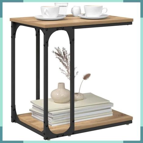 Table d'appoint - 881181 - Chêne artisanal - 1 étagère - Structure métal & bois d'ingénierie (1/5)