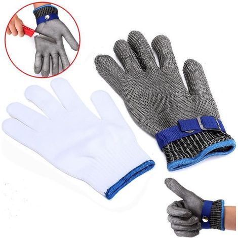 TEMPSA Anti Coupure Boucher Sécurité Gant Travail en Inox à Sangle Maille Protection Gris
