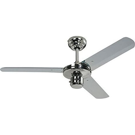 Ventilateur de plafond d'intérieur à trois pales de 122 cm, finition chromée (1/5)