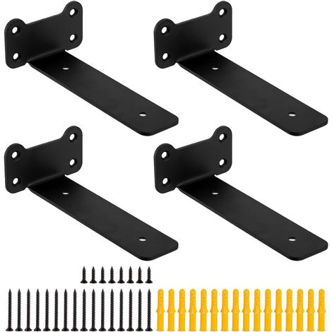 Soportes para estantes, 4 soportes flotantes, soportes metálicos negros, soportes resistentes, soportes de pared invisibles en forma de L, soportes de pared para dormitorios, oficinas y cocinas (150 m (1/5)