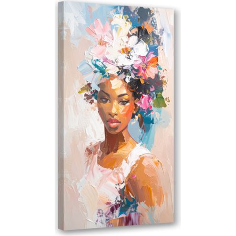 Wandbild Abstraktes Porträt einer Frau mit Blumen 50x100 cm (1/5)