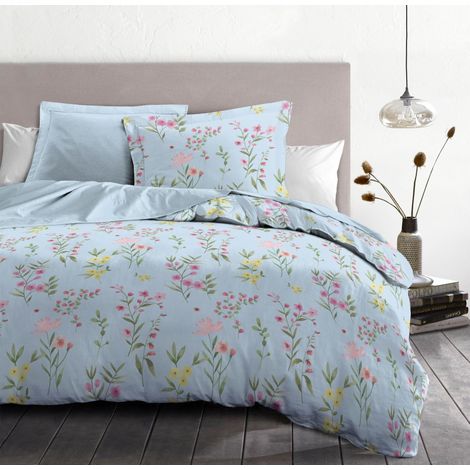 Parure de Couette 220x240 cm 3 pièces Percale de Coton Douce Housse + taies Bleu Pastel Modèle La flamboyante (1/5)