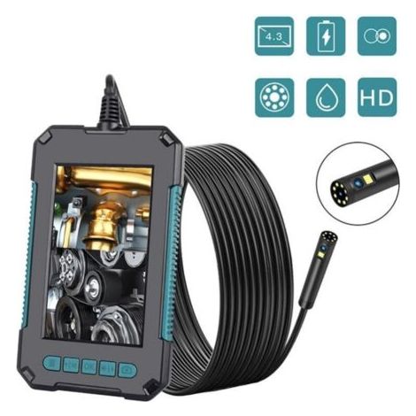 Industrie-Endoskop, Doppelkopf-Endoskop, 1080P HD-Doppelobjektiv-Digital-Endoskop, 4,3-Zoll-LCD-Bildschirm, IP67 wasserdicht, mit 8 LED-Leuchten (10 Meter Kabellänge), zufällige Farben (1/5)
