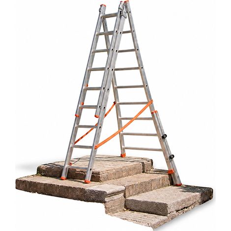 Echelle transformable 2x12 barreaux - Longueur déployée 5,66m - Sol plat ou escalier - ATL350-2/BR