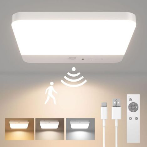 Deckenleuchte mit Bewegungsmelder, kabellose LED-Deckenleuchte, wiederaufladbare Deckenleuchte für Dusche, Badezimmer, Garage, Treppenhaus, 3 Farbtemperaturen, Fernbedienung (1/5)